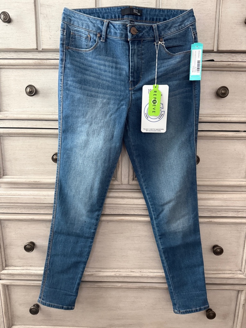 1822 Denim Medium Blue Skinny Jeans with Subtle Whiskering
